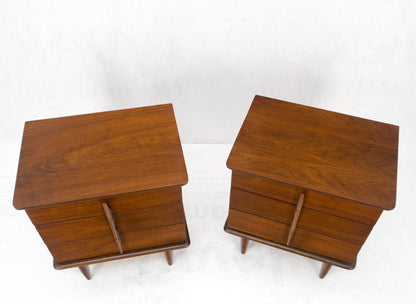 Pair Walnut Mid Century 3 Drawers Sculptural Night Stands End Tables Mint!