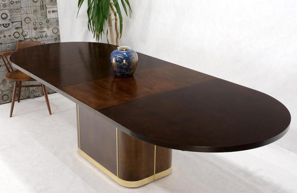 Racetrack Oval Single Pedestal Base Brass Espresso Dining Conference Table