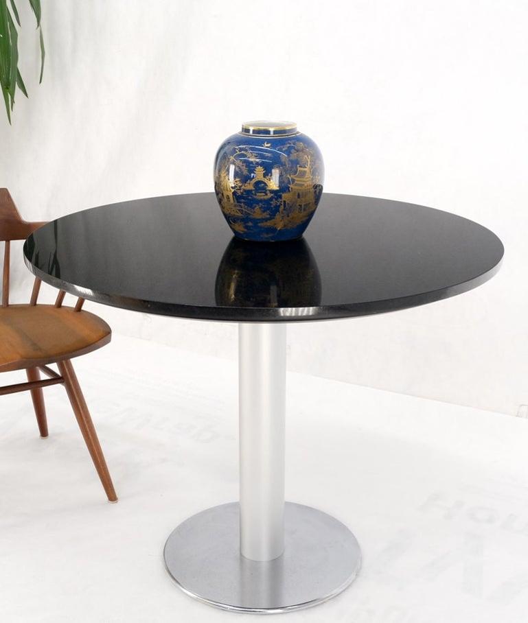 Black Granite Top Crome Pedestal Base Round Dining Table Mid Century Modern MINT