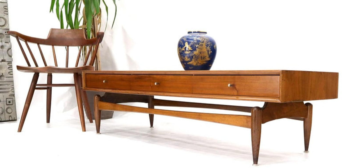 Glenn of California Atr. Walnut Three Drawers Coffee Table on Sculpted Legs