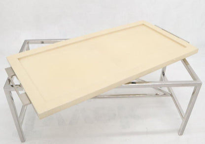 Lacquered Parchment Tray Stainless Steel Base Coffee Table
