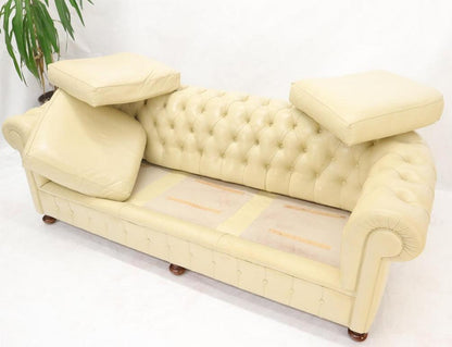 Cream Tufted Leather Chesterfield Sofa