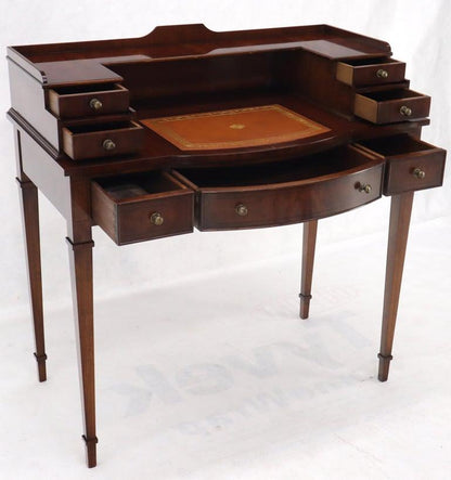 Petit English Multi Drawer Compartment Mahogany Leather Top Desk