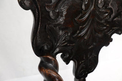 Pierce Carved Wood Oak Tri Legged Arm Chair