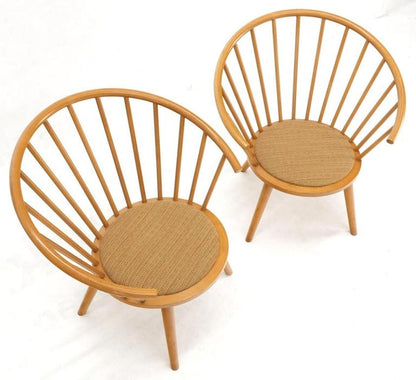 Pair of Japanese Mid Century Modern Akita Mokko Fan Barrel Back Lounge Chairs