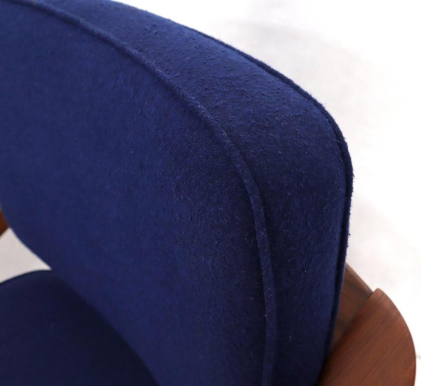 Pair of New Blue Upholstery Teak Danish Mid-Century Modern Arm Lounge Chairs