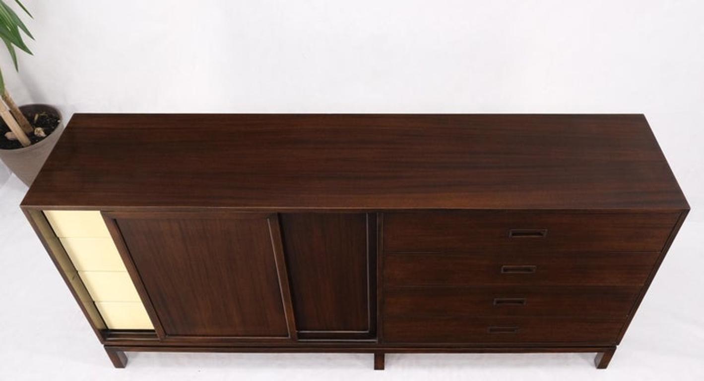 Espresso Harvey Probber Sliding Doors Compartment 12 Drawers Credenza Dresser