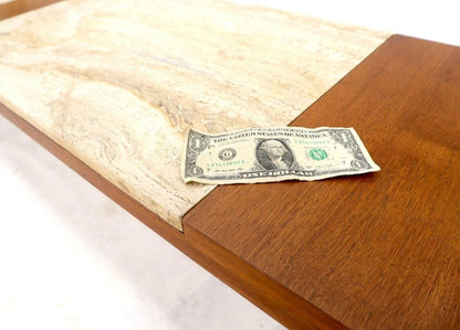 Long Rectangular Walnut Coffee Table w/ Two Travertine Inserts