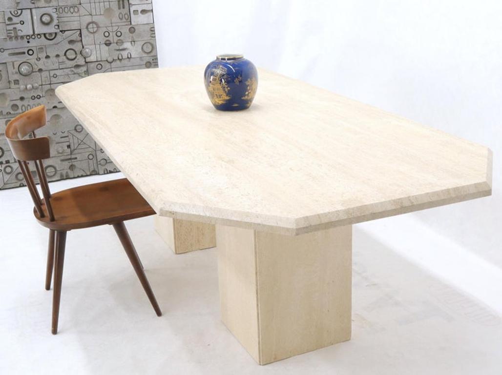 Large Rectangular Double Pedestal Travertine Dining or Conference Table