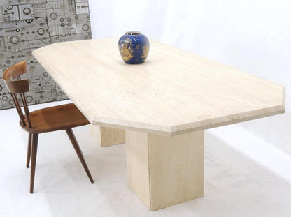 Large Rectangular Double Pedestal Travertine Dining or Conference Table