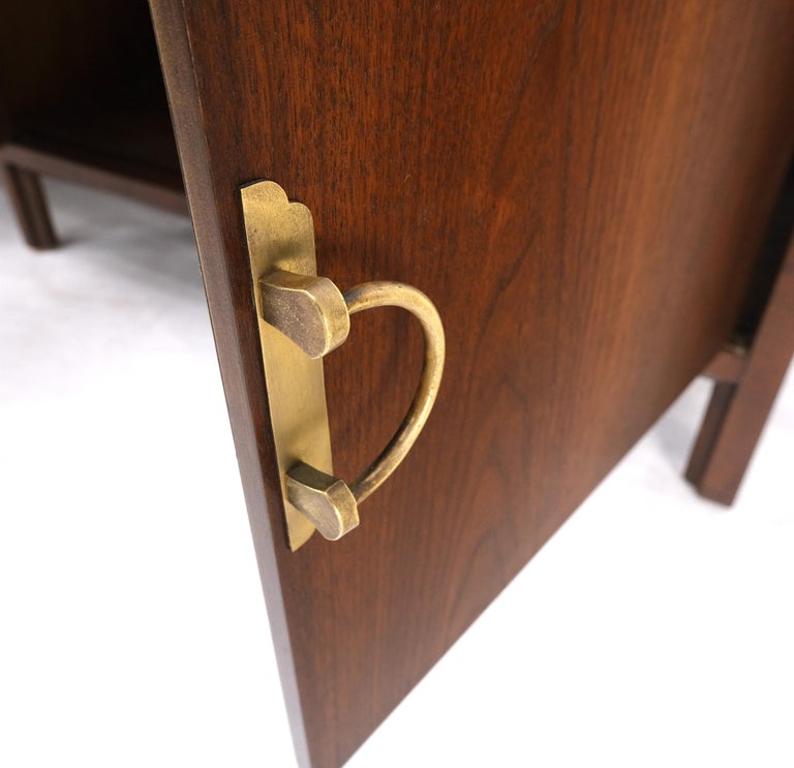 Long Walnut Mid-Century Modern Dresser Credenza w/ Brass Buckle Shape Pulls