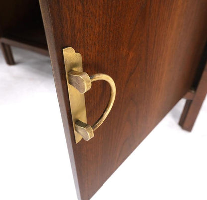 Long Walnut Mid-Century Modern Dresser Credenza w/ Brass Buckle Shape Pulls