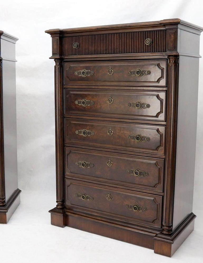 Pair of Tall 6 Drawers Burl Wood Dressers