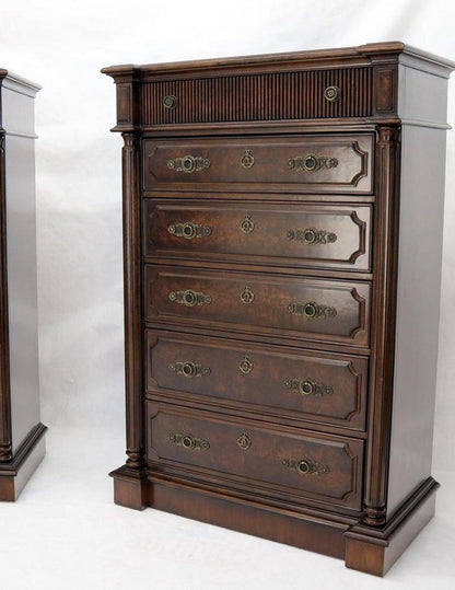 Pair of Tall 6 Drawers Burl Wood Dressers