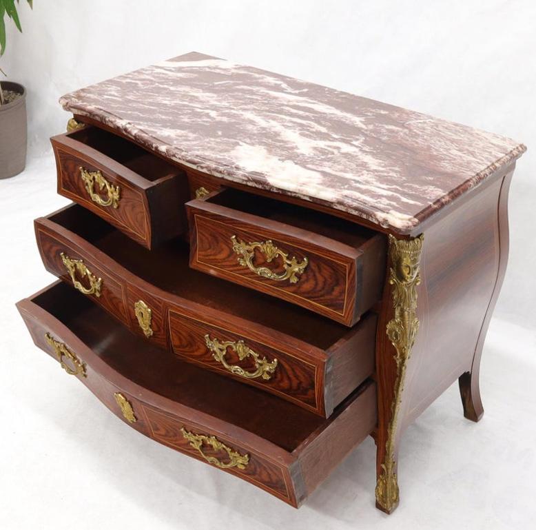 Bombe French Marble Top Bronze Ormolu Louis XV Style 4 Drawers Dresser Commode
