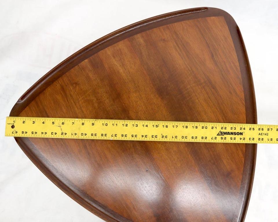 Rounded Triangular Shape Danish Mid-Century Modern Side Occasional Table Cane