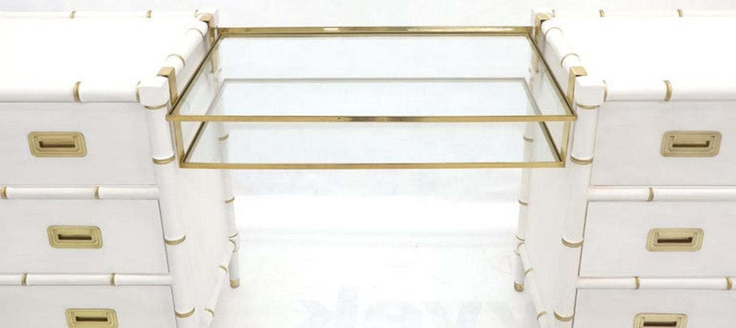 Pair of White Lacquer Brass Hardware Bachelor Chest with Suspended Brass Vanity
