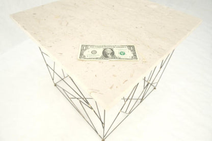 Travertine Top Wire Base Square Side End Table Stand Mid-Century Modern MINT!