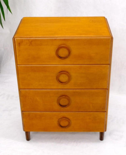 Russel Wright Solid Maple Art Deco Round Pulls 4 Deep Drawers High Chest Dresser