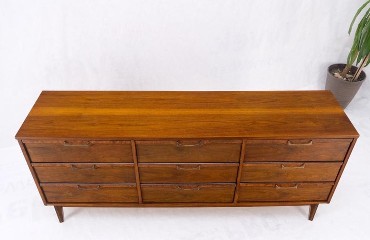 American Walnut Burl Mid-Century Modern 9 Drawers Dresser Credenza Cabinet MINT!