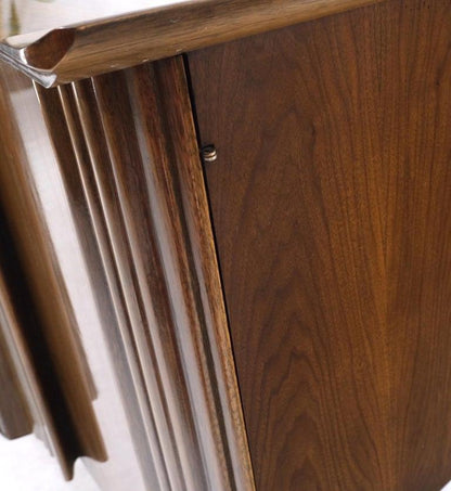 American Walnut long Dresser w/ Rolled Edges Curved Front Dresser Brass Pulls