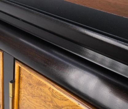 Burl Wood Black Ebonized Border 9 Drawers Long Dresser Credenza Brass Pulls Mint