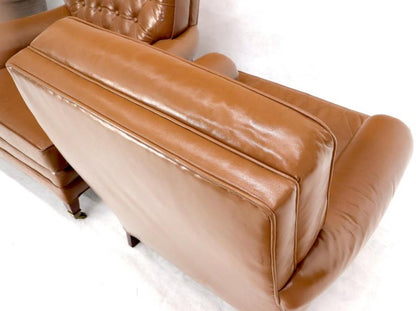 Pair of Chesterfield Style Leather Chairs W/ Ottomans Brown to Tan