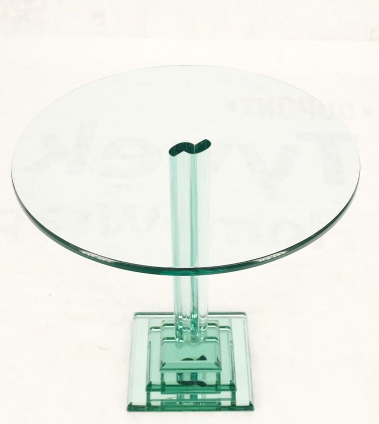Green Tint Round Glass End Side Lamp Occasional Table Stand Pedestal Mid Century
