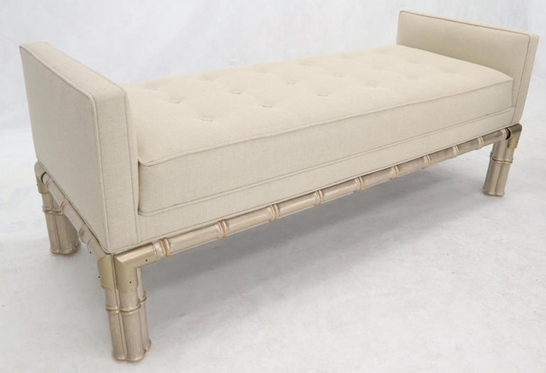 Faux Bamboo Base Tufted Upholstery Bench with Sides