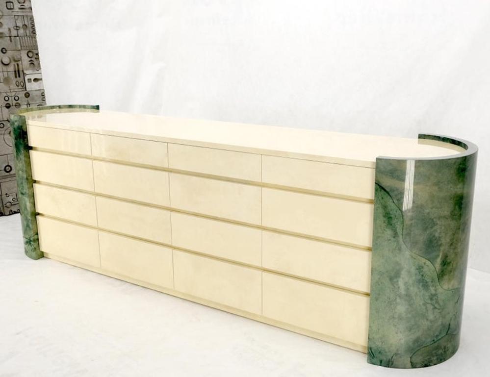 Lacquered Leather Goatskin 16 Drawers Mid-Century Modern Credenza Dresser Mint!