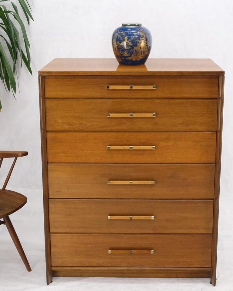 John Stuart Honey Amber Maple High Chest 6 Drawers Dresser Cabinet Wooden Pulls