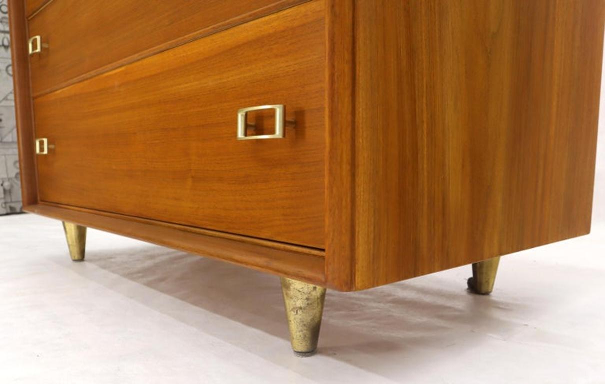 Restored Six Drawers Paul Frankl American Walnut Solid Brass Buckle Shaped Pulls