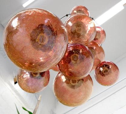 Ruby & Amber Globes on Chain Chandelier Light Fixture