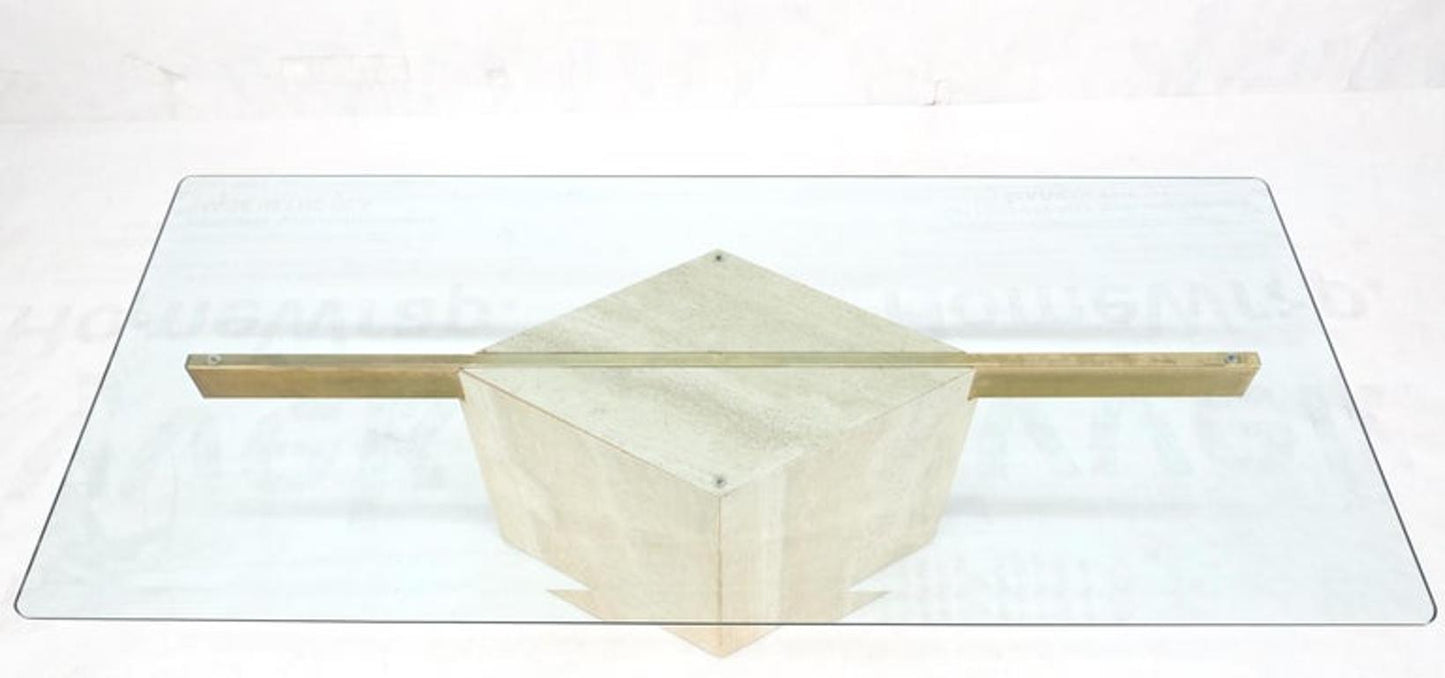 Diamond Shape Pedestal Travertine Base Glass Top Rectangle Coffee Table Mint