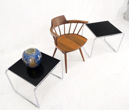 Pair Marcel Breuer Laccio Side Tables Black Laminated Top Tubular Chromed Base