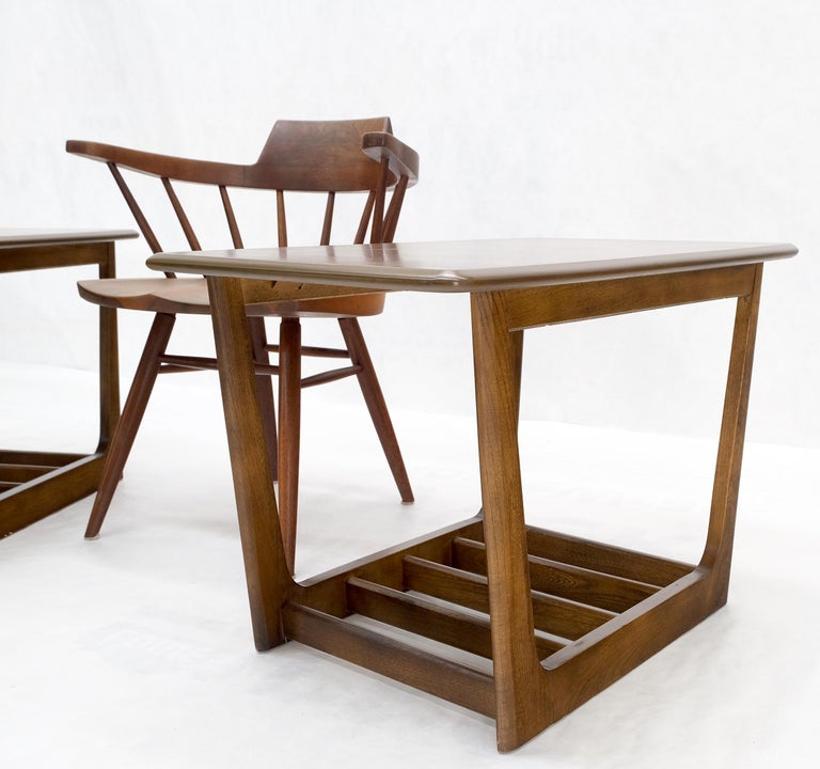 Pair of Mid-Century Modern Walnut End Side Tables w/ Shelf MINT!