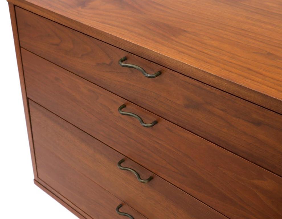 Three Pcs Mid-Century Modern Oiled Walnut Chest Dresser Credenza w/ Waive Pulls