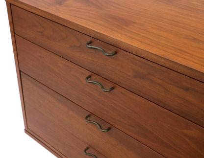 Three Pcs Mid-Century Modern Oiled Walnut Chest Dresser Credenza w/ Waive Pulls
