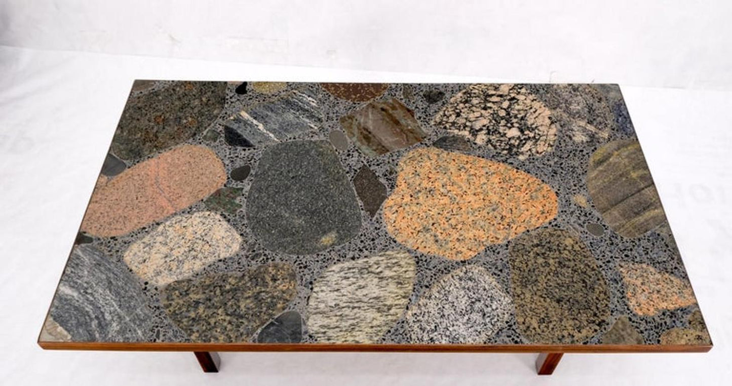 Solid Rosewood Base Terrazzo Granite Top Rectangle Danish Modern Coffee Table