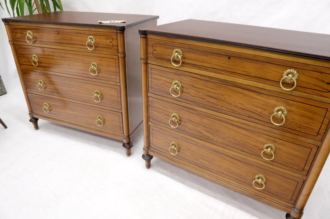 Pair of Rosewood Tops Satin Wood Heavy Brass Ring Pulls 4-Drawer Bachelor Chests