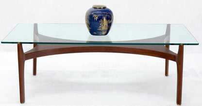Sculptural Low Profile Teak Base Glass Top Danish Midcentury Coffee Table