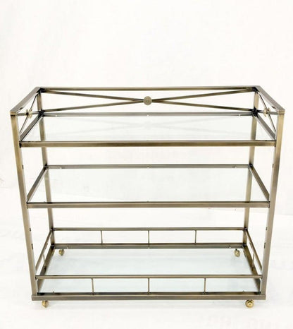 Brass Finish Glass Shelves 3 Tier Serving Bar Serving Cart W/ Gallery Mint!