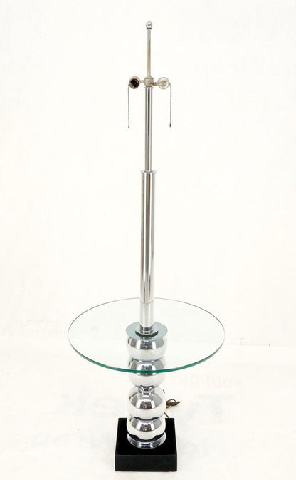 Pancaked Chrome Spheres Base Glass Top End Table Floor Lamp Mid-Century Modern