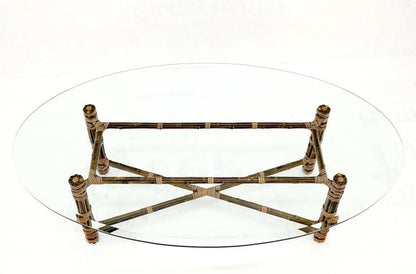 McGuire Oval Glass Top Bamboo & Leather Coffee Table MINT!