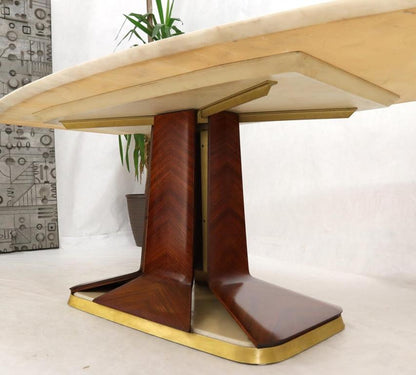 Boat Shape Light Beige Marble Top Bent Satinwood Base Art Deco Dining Table