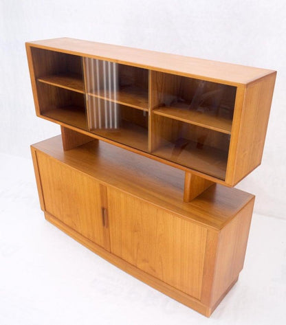 Danish Mid-Century Modern Teak Credenza Tambour Doors Hutch Mint