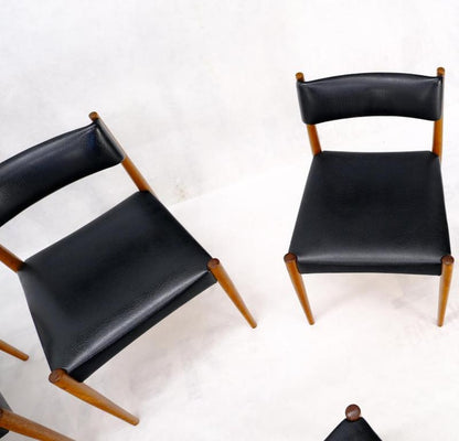 Set of 6 Danish Teak Mid Century Modern Dining Chairs in Black Upholstery