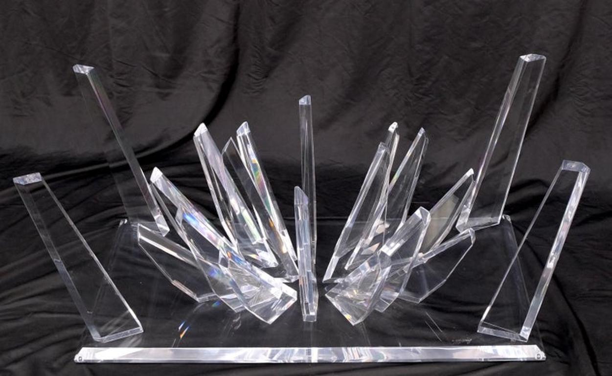 Lucite "Ice Crystals" Base Rectangle Glass Top Mid-Century Modern Coffee Table