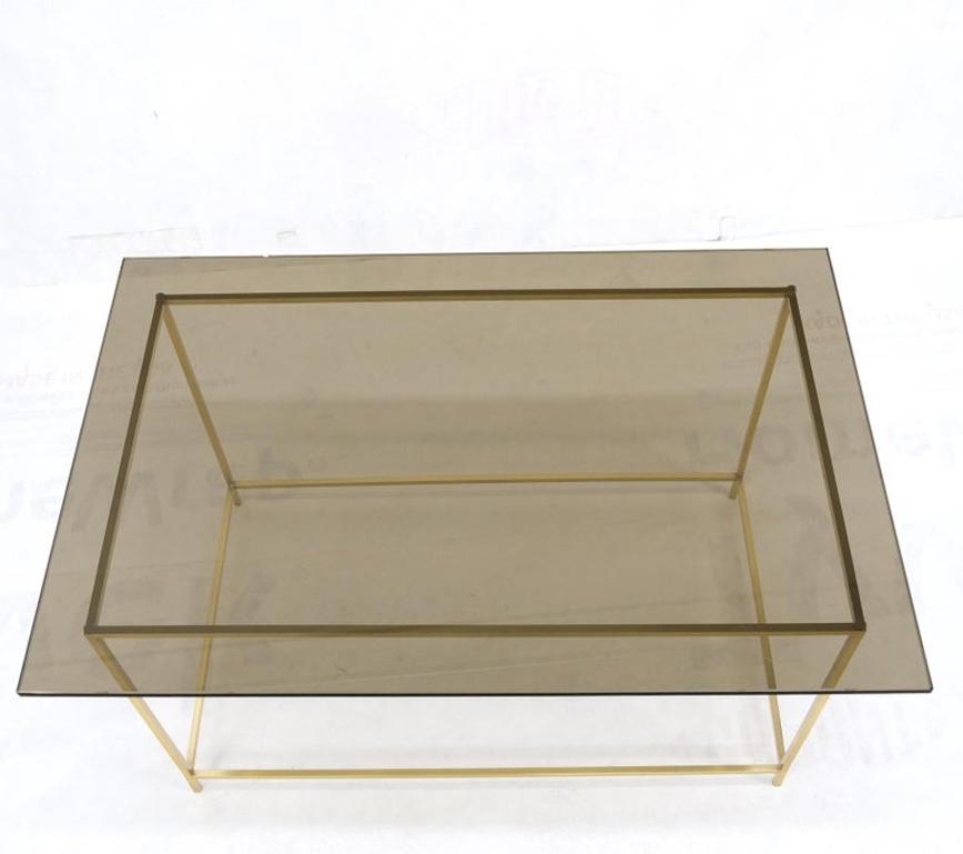Square Solid Brass Bar Profile Base Rectangle Smoked Glass Top Coffee Side Table