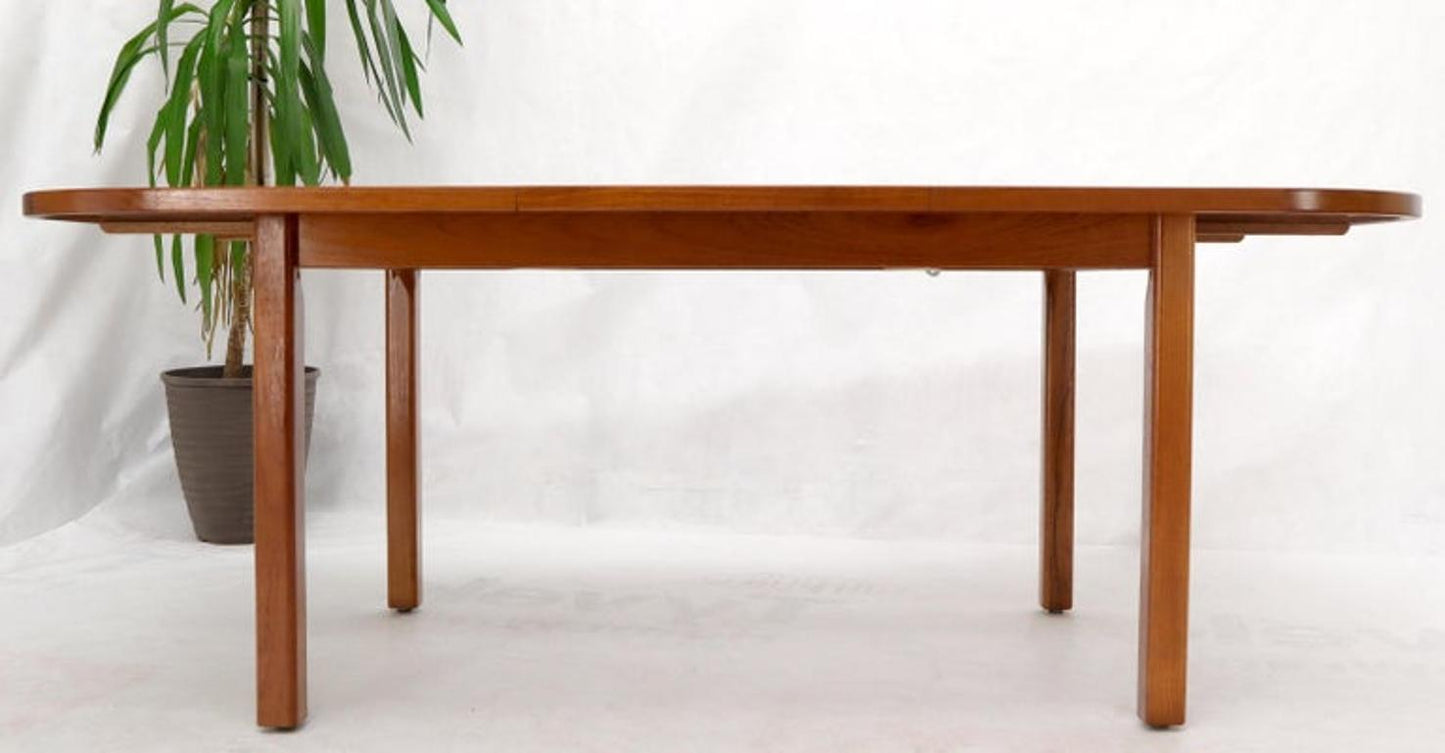 Rectangle Round Corners Teak Midcentury Danish Modern Dining Table Pop Up Leaf